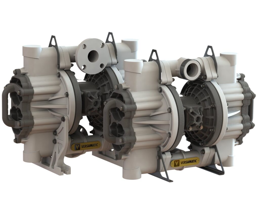 Zwei Druckluft-Doppelmembranpumpen von VERSA-MATIC, davon eine Klappenventilpumpe